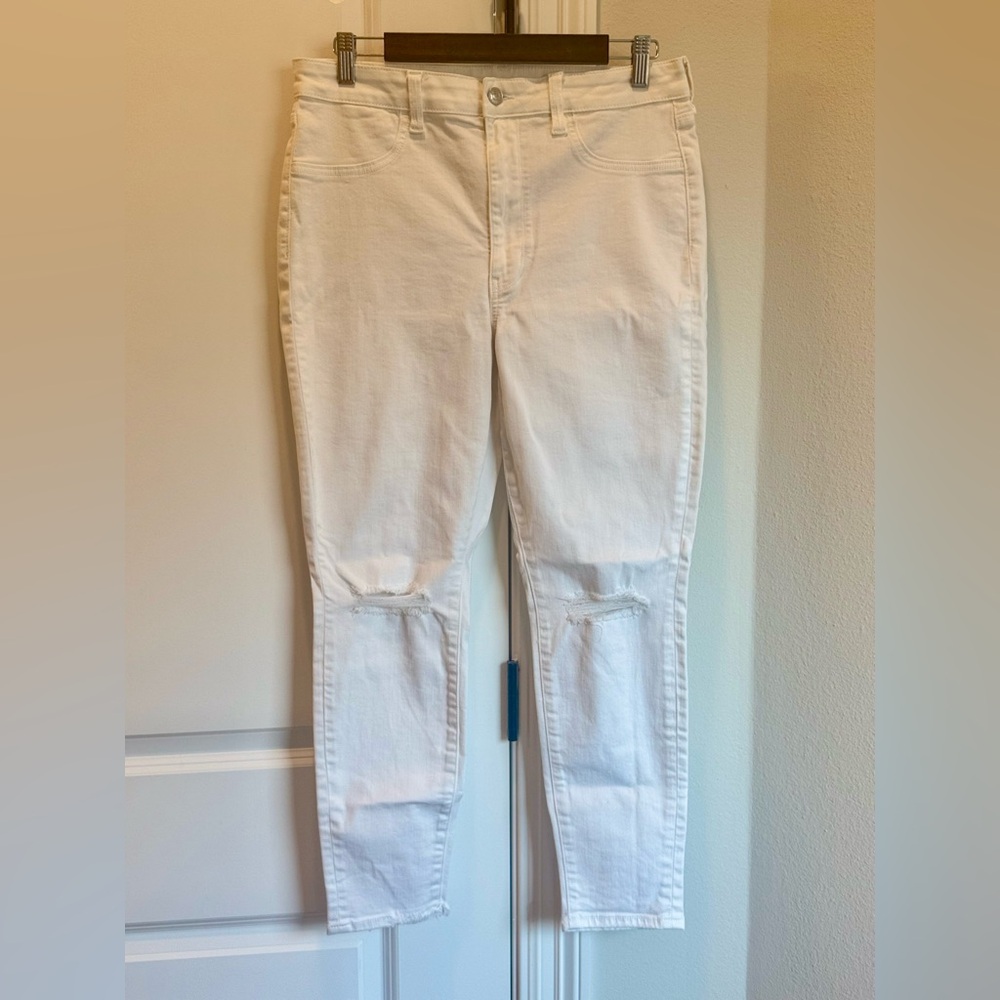 American Eagle Outfitters High Rise White Distressed Jeans